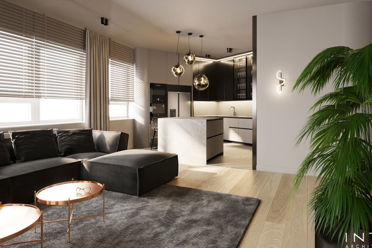 Widokowy apartament na 20. piętrze w Warszawie – nowoczesny projekt wnętrza