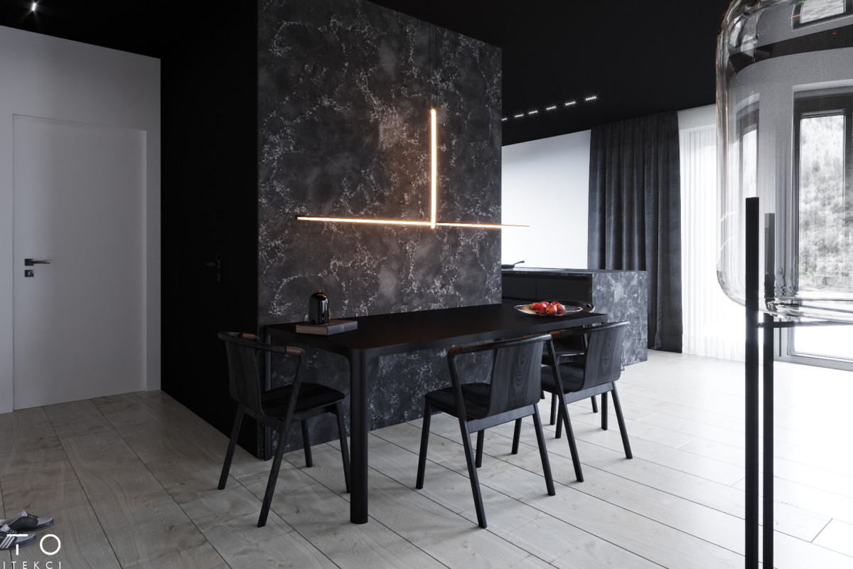 Wnętrza domu w Gdańsku z czarnym sufitem – nowoczesny projekt 360 m²