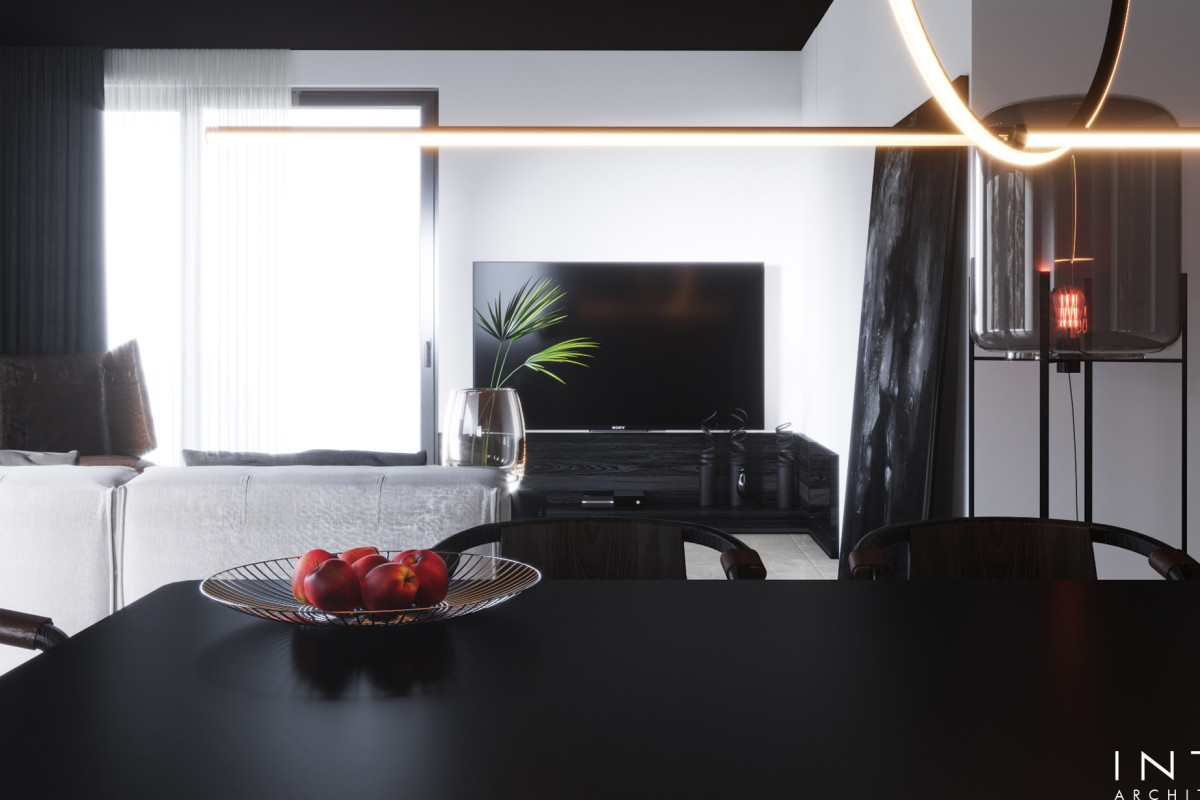 Wnętrza domu w Gdańsku z czarnym sufitem – nowoczesny projekt 360 m²