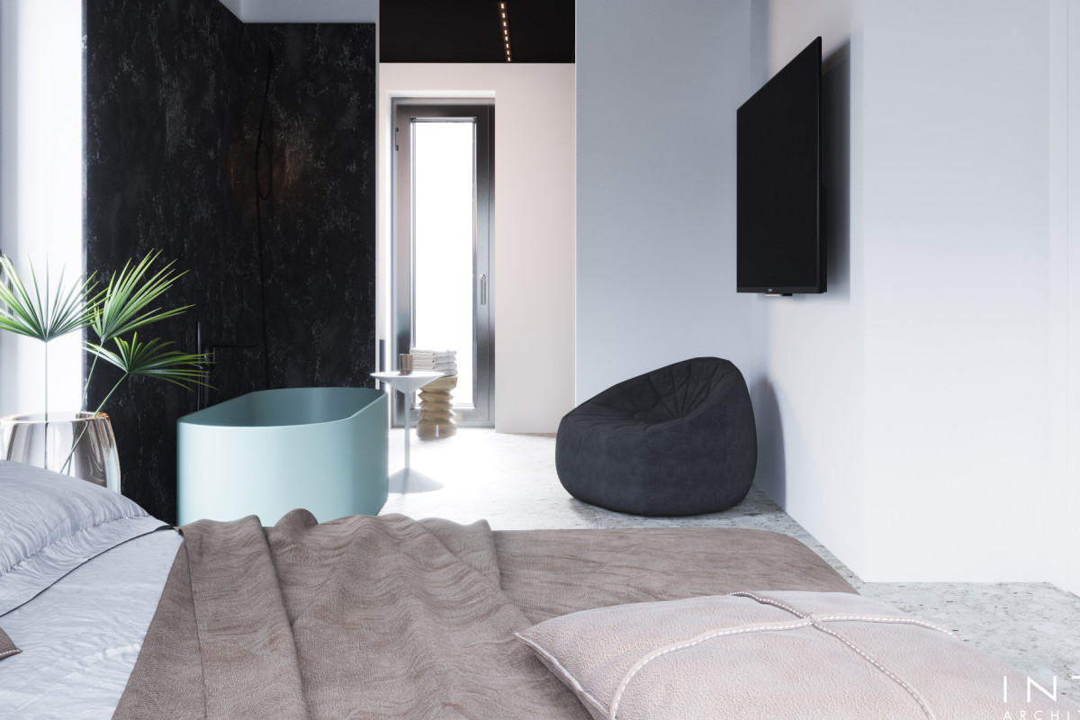 Wnętrza domu w Gdańsku z czarnym sufitem – nowoczesny projekt 360 m²