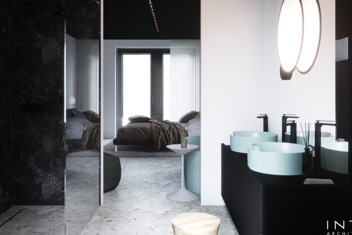 Wnętrza domu w Gdańsku z czarnym sufitem – nowoczesny projekt 360 m²