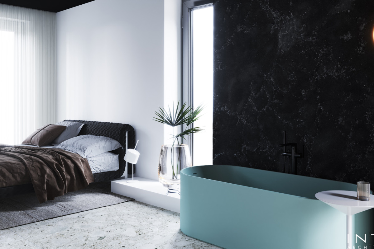 Wnętrza domu w Gdańsku z czarnym sufitem – nowoczesny projekt 360 m²