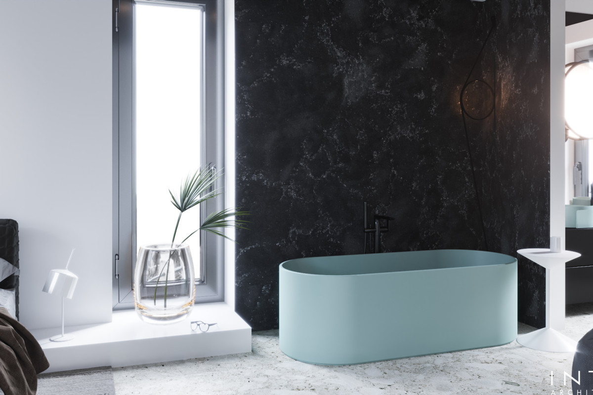 Wnętrza domu w Gdańsku z czarnym sufitem – nowoczesny projekt 360 m²