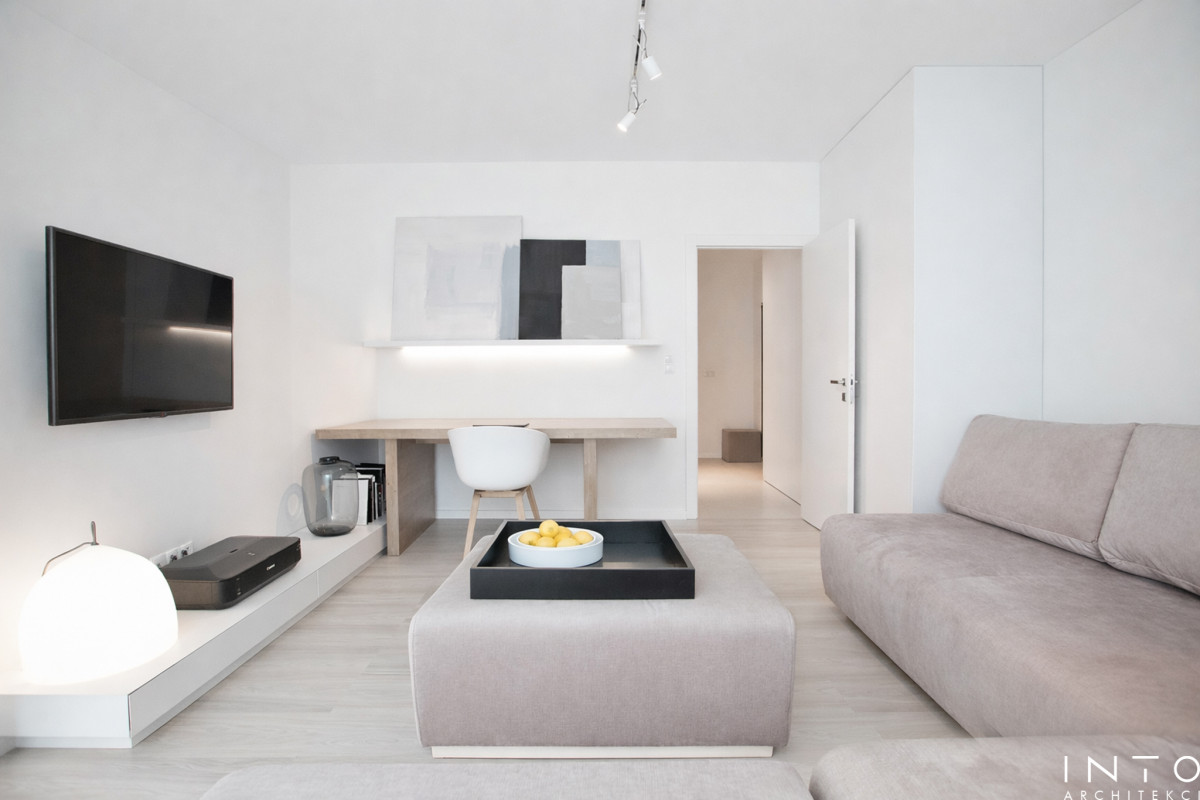 Minimalistyczny projekt wnętrza mieszkania 54 m² w Poznaniu