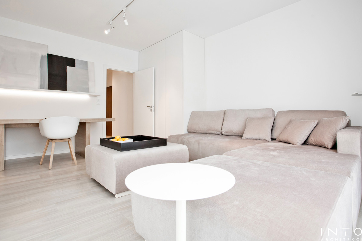 Minimalistyczny projekt wnętrza mieszkania 54 m² w Poznaniu