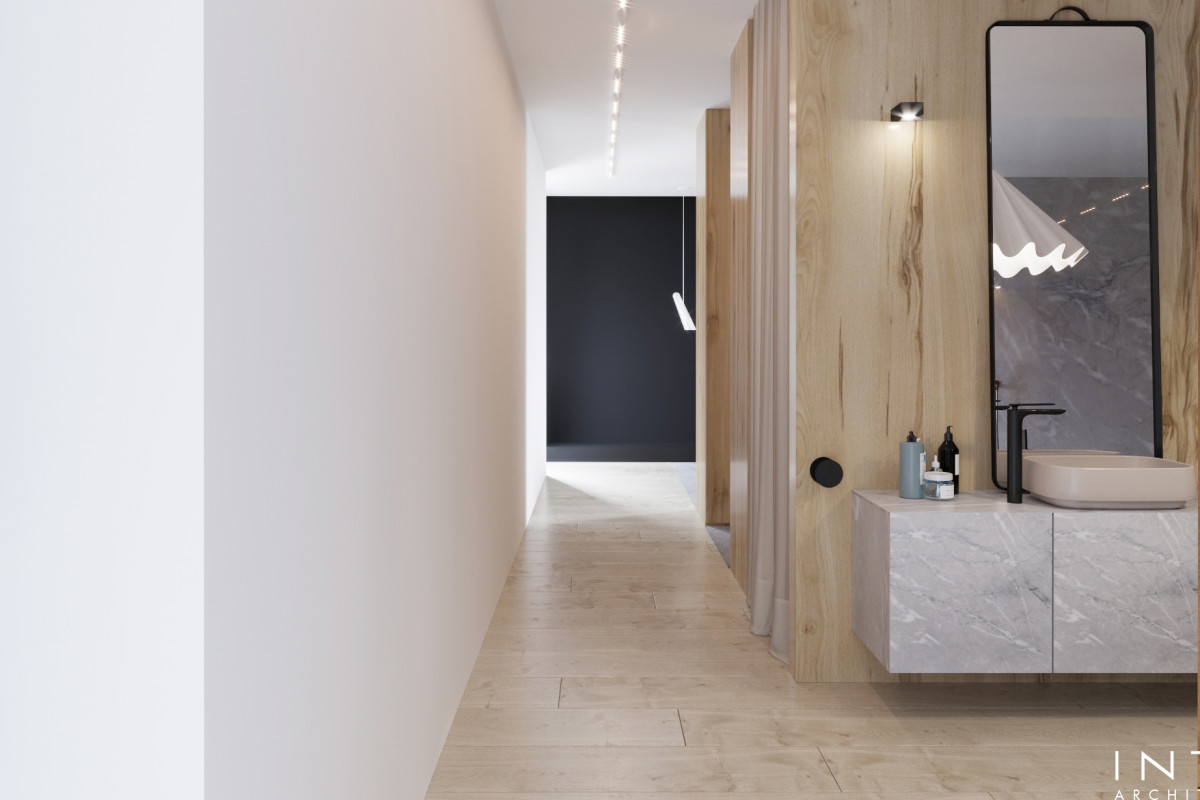 Projekt wnętrz domu w Gdańsku – elegancki ciepły minimalizm