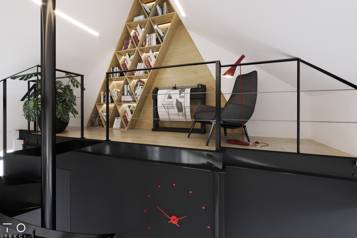 Projekt kameralnego biura z antresolą w Poznaniu – nowoczesne wnętrze 80 m²