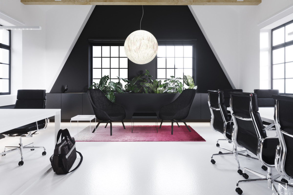 Projekt kameralnego biura z antresolą w Poznaniu – nowoczesne wnętrze 80 m²