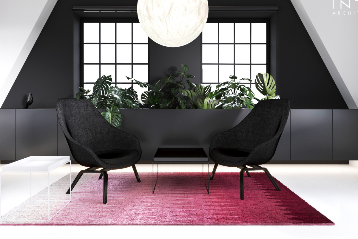 Projekt kameralnego biura z antresolą w Poznaniu – nowoczesne wnętrze 80 m²