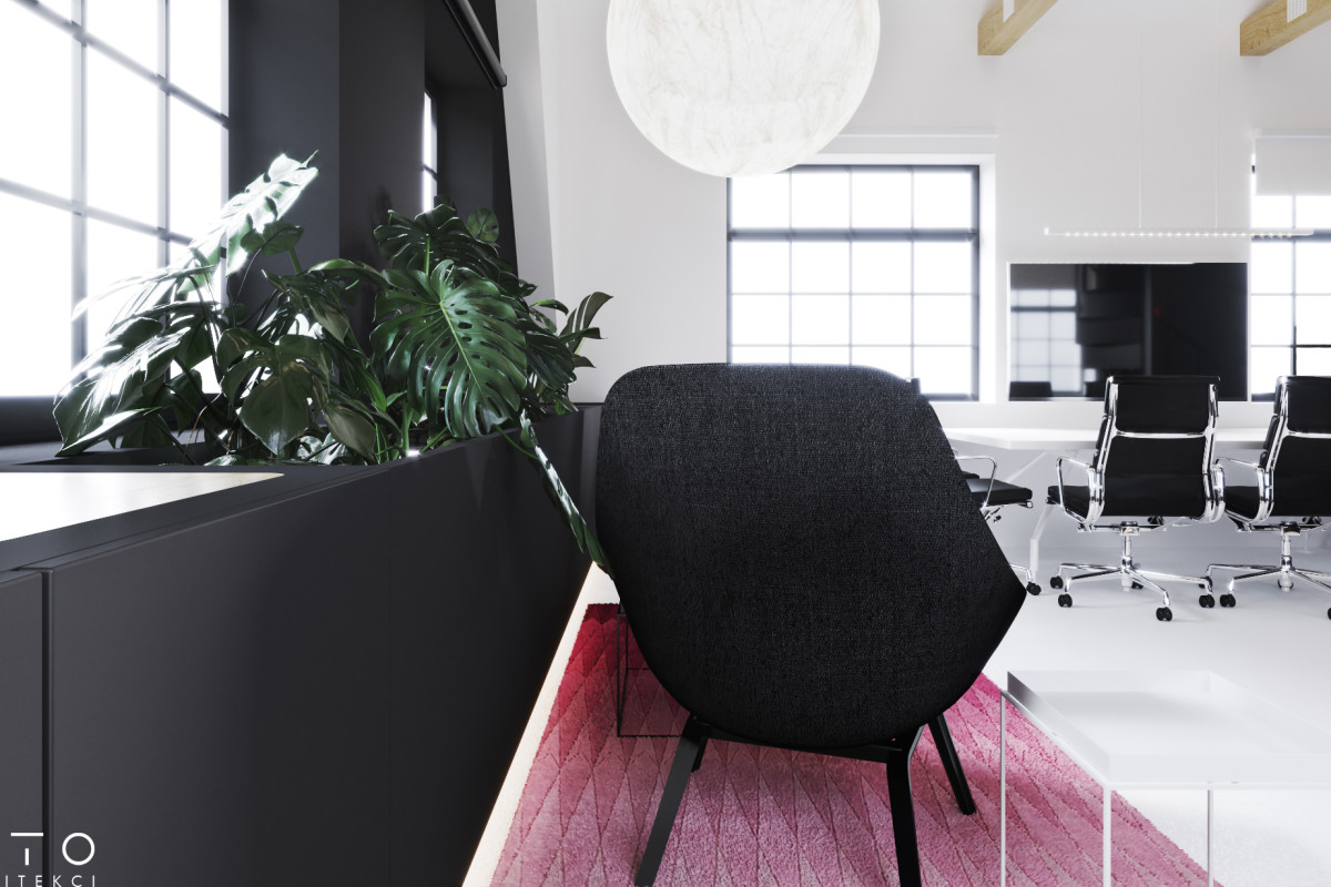 Projekt kameralnego biura z antresolą w Poznaniu – nowoczesne wnętrze 80 m²