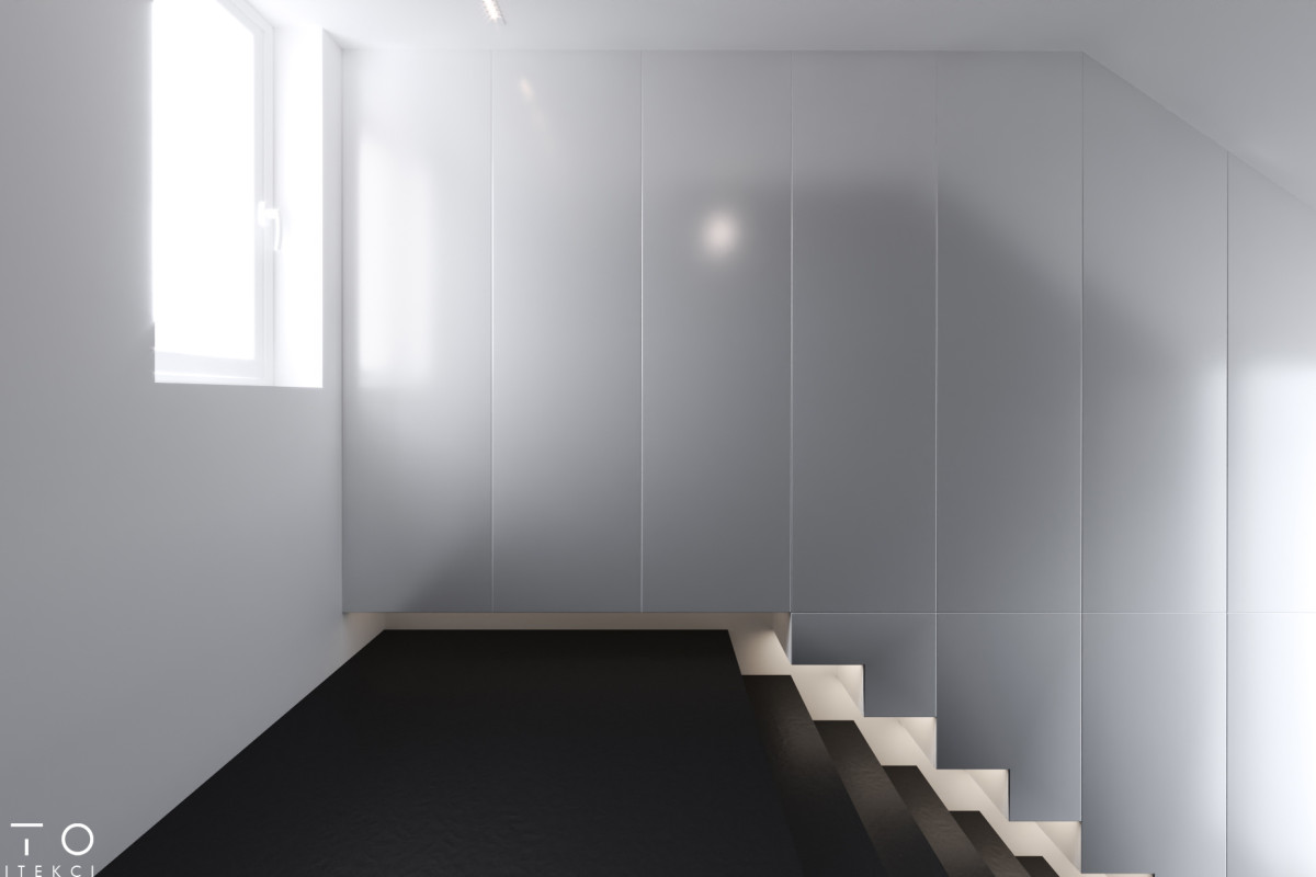 Projekt kameralnego biura z antresolą w Poznaniu – nowoczesne wnętrze 80 m²