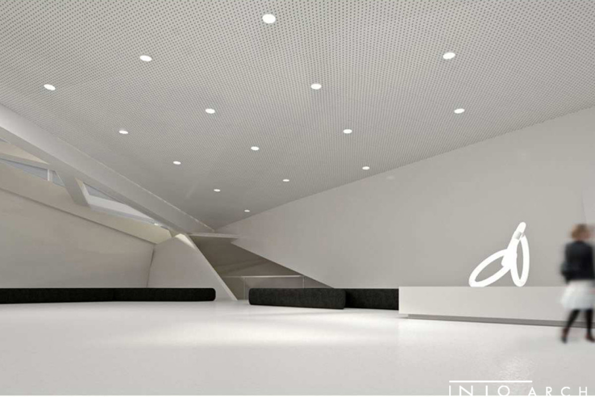 Minimalistyczna koncepcja centrum designu i przestrzeni wystawienniczej