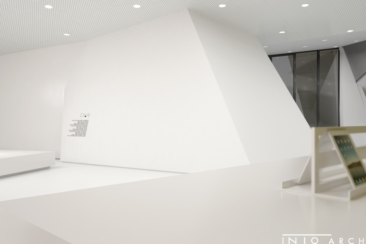 Minimalistyczna koncepcja centrum designu i przestrzeni wystawienniczej