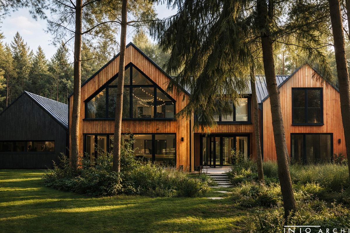 Nowoczesna stodoła pod Poznaniem – projekt domu i wnętrz nad jeziorem