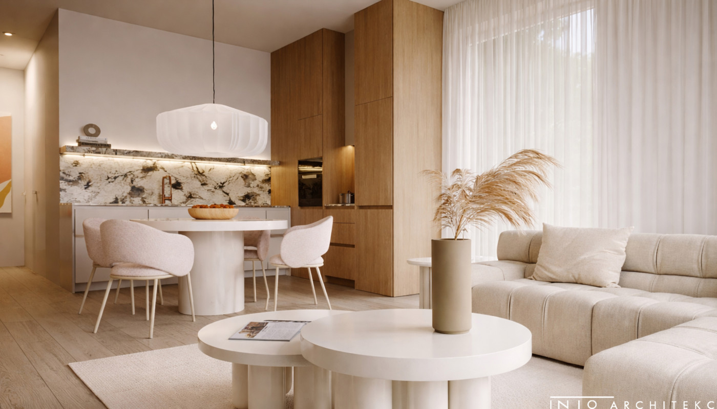 Apartament w Gdańsku w stylu japandi – projekt wnętrza nad morzem