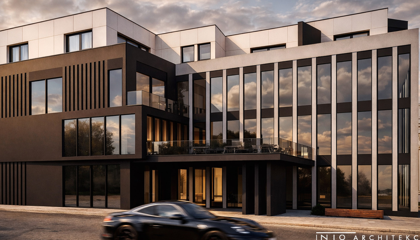 Projekt budynku usługowo-mieszkalnego – konkurs, 2300 m²