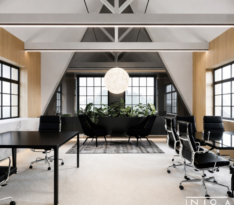 Projekt kameralnego biura z antresolą w Poznaniu – nowoczesne wnętrze 80 m²